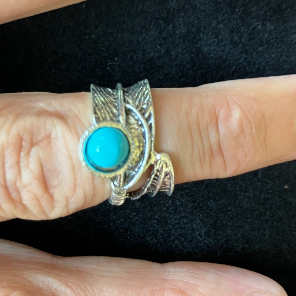 Silver and Turquoise Feather Ring
